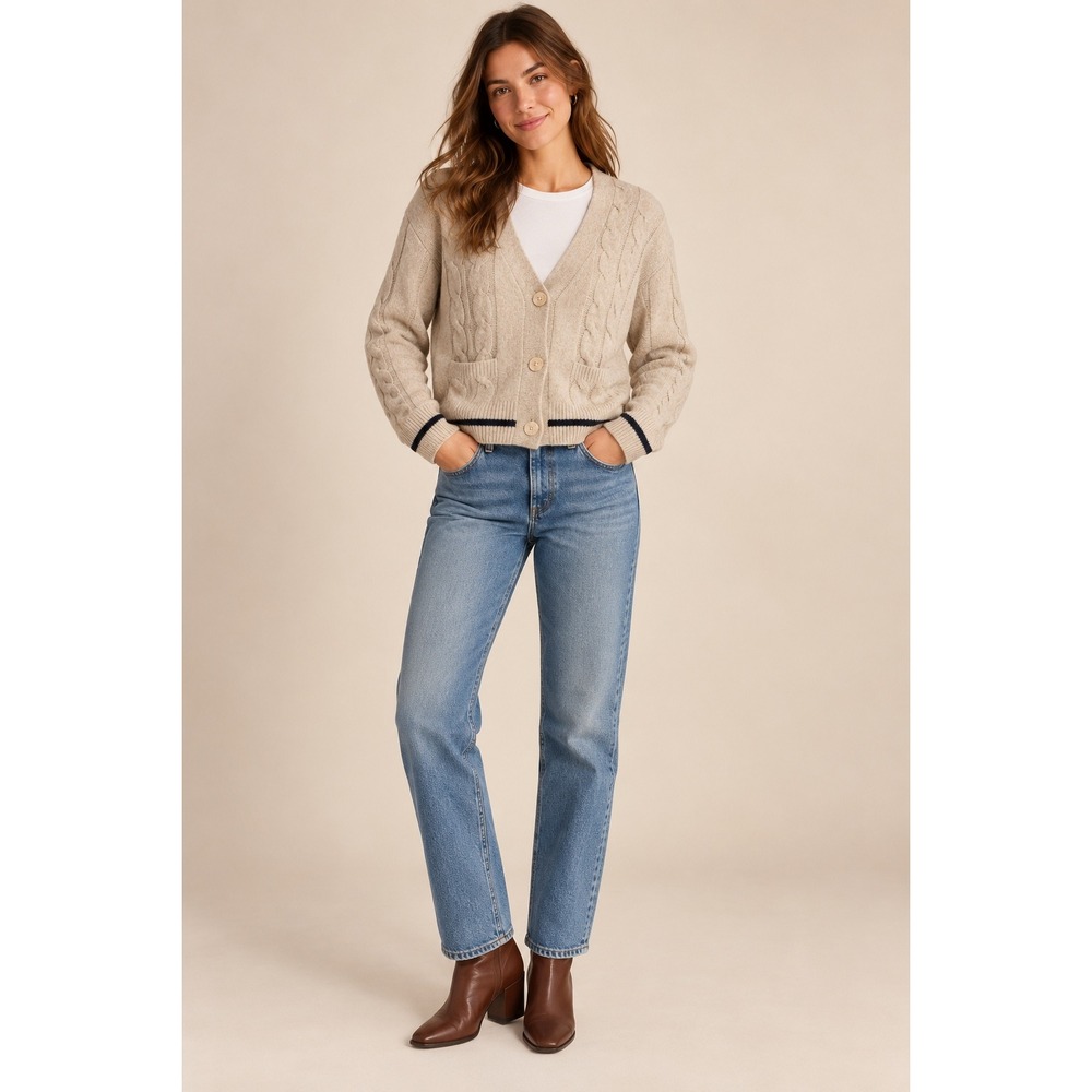 Abercrombie & Fitch Womens Oatmeal Cable Knit Button Cardigan Sweater Medium